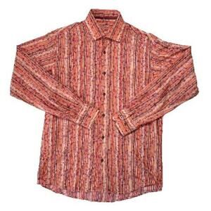 Visconti Uomo Men’s Shirt M Orange Stripe Floral Button Front Long Sleeve